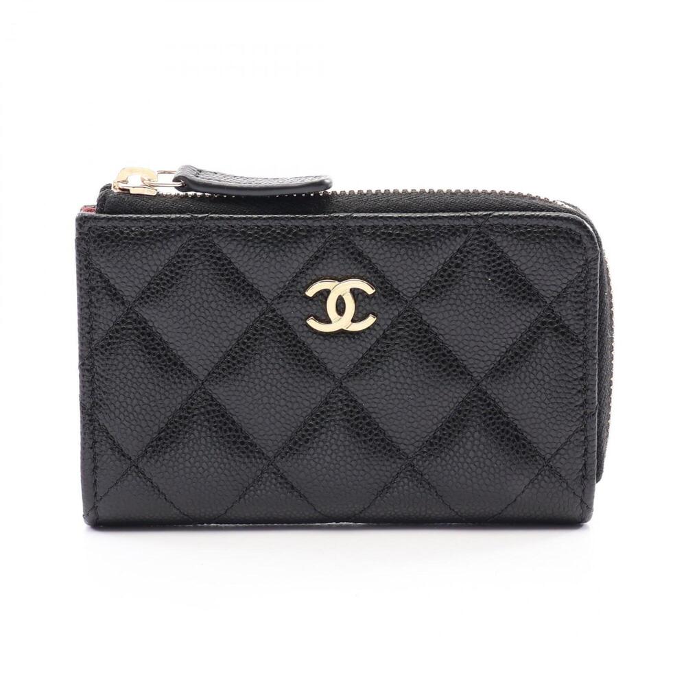 Chanel Matelassé Wallet with Keyring, Coin Purse, Caviar Leather (Grained Cal...
